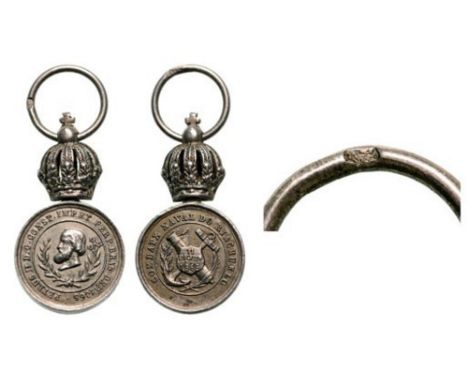 Rare Miniature Medal of the Naval Combat of Riachuelo Breast Badge, 19x11 mm, Silver, original crown suspension device. Ross 