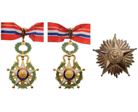ORDER OF NATIONAL MERIT Grand Officer's Set, instituted in 1825. Neck Badge, 100x64 mm, gilt Bronze, both sides enameled, wit