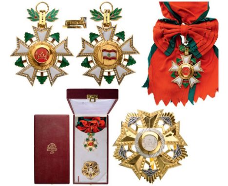 NATIONAL ORDER OF THE CEDAR Grand Cross Set, 1st Class, 2nd Type, instituted in 1936. Sash Badge, 75x60 mm, gilt Silver, cent