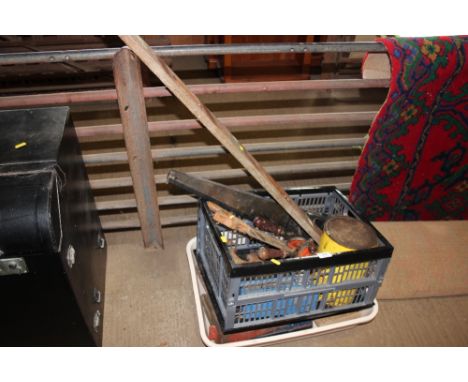 Two plastic boxes of various tools 