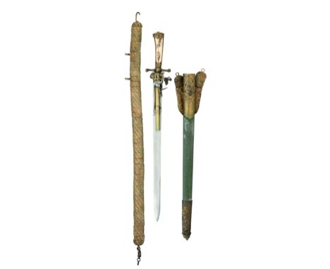 A RARE GERMAN COMBINED HUNTING SWORD AND 120 BORE FLINTLOCK PISTOL, THIRD QUARTER OF THE 18TH CENTURY with tapering blade dou