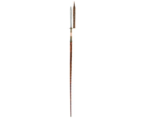 A RARE SIAMESE (THAI) NIELLO AND SILVER-GILT MOUNTED CEREMONIAL SPEAR, AYUTTHAYA, 18TH CENTURY with long tapering leaf-shaped