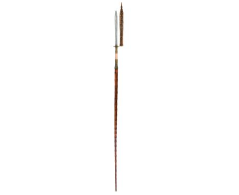 A RARE SIAMESE (THAI) NIELLO AND SILVER-GILT MOUNTED CEREMONIAL SPEAR, AYUTTHAYA, 18TH CENTURY with long tapering leaf-shaped