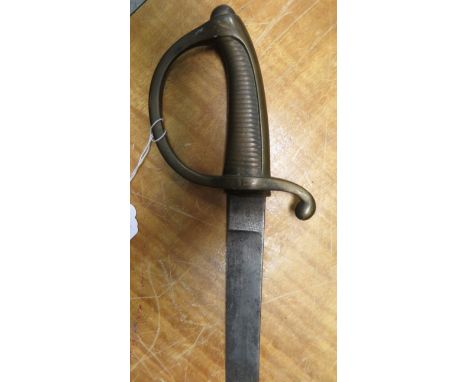 A GERMAN DECORATIVE IRON HATCHET, 20TH CENTURY, A CONTINENTAL INFANTRY SWORD AND A MACHETE the first perhaps an apprentice pi