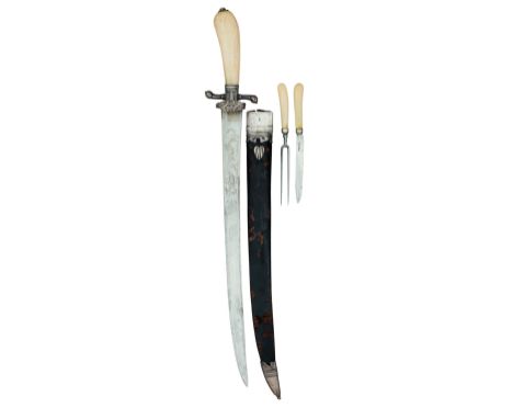 ˜A FRENCH SILVER-MOUNTED HUNTING SWORD, THIRD QUARTER OF THE 18TH CENTURY with slightly curved blade double-edged towards the