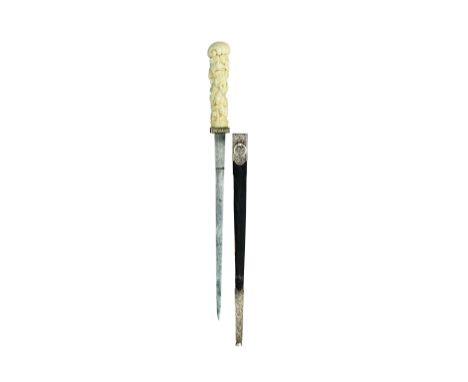 ˜A FINE SOUTH GERMAN DAGGER WITH CARVED IVORY HILT, SECOND QUARTER OF THE 18TH CENTURY   with tapering blade of triangular-se