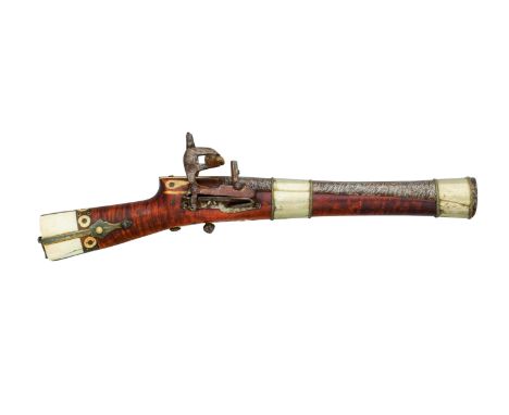 ˜A CAUCASIAN MIQUELET-LOCK BLUNDERBUSS PISTOL, LATE 18TH/19TH CENTURY with etched twist barrel flaring towards the muzzle and