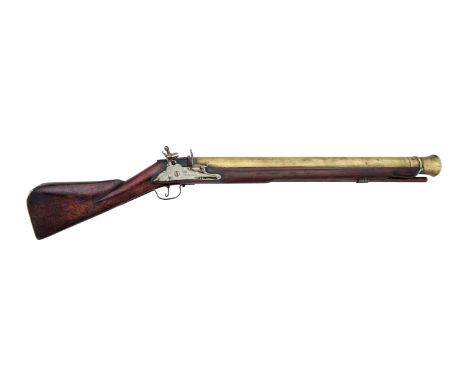 A DOG-LOCK MUSKETOON BY T. BANISTER, LATE 17TH CENTURY with heavy brass barrel belled at the muzzle and formed with a raised 