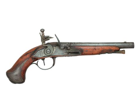 A 22 BORE FLINTLOCK FRENCH PISTOL BY POULCE À SEDAN, CIRCA 1720 with sighted barrel formed with a long flat and chiselled wit