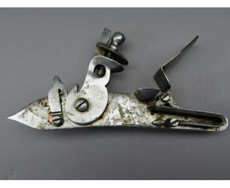 THREE DETACHED LOCKS IN MID-17TH STYLE, 20TH CENTURY   the first a dog-lock, with flat plate fitted with ring-neck cock and d