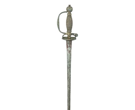 A FRENCH SILVER-HILTED SMALL-SWORD, PARIS 1753/4 with tapering blade retaining some etched  decoration (areas of rust), silve