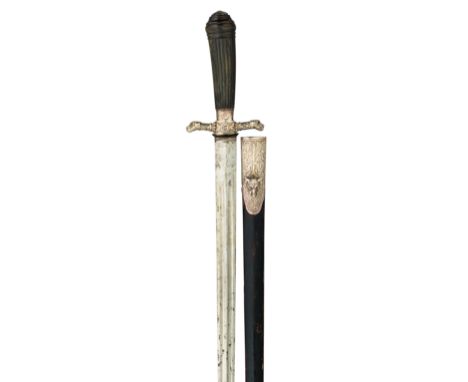 A FRENCH SILVER-MOUNTED HUNTING SWORD, LATE 18TH CENTURY with double-edged blade formed with a pair of long fullers, signed  