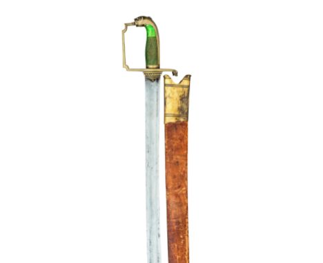 ˜AN INDIAN OFFICER~S SWORD, FIRST QUARTER OF THE 19TH CENTURY with slightly curved fullered blade double-edged towards the po