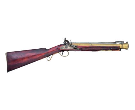 A FLINTLOCK BLUNDERBUSS SIGNED THEOP RICHARDS, LONDON, BIRMINGHAM PROOF MARKS, CIRCA 1830 with brass barrel formed in three s