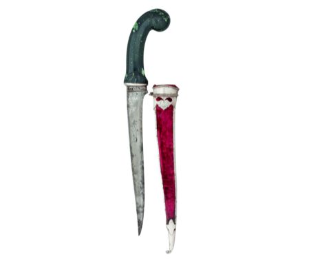 A FINE NORTH INDIAN JADE-HILTED DAGGER (PESH KABZ), THIRD QUARTER OF THE 18TH CENTURY with finely watered single-edged blade 