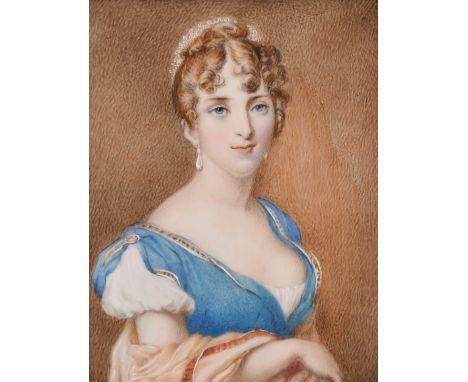 A very good miniature of a Young Lady in an enamel frame, 3.5" x 2.75".