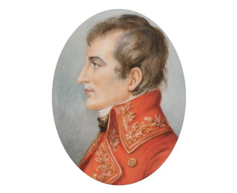 A good portrait of a French Nobleman in a gilt frame, 2.75" x 2.5".