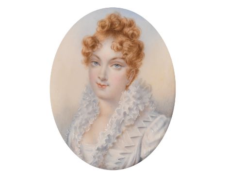 A good oval portrait of a Young Lady in a gilt and enamel frame, 2.75" x 2.25".