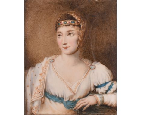 A very good miniature of a Young Lady in an enamel frame, 3.25" x 2.75".