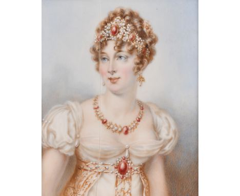 A very good miniature of a Young Lady in a blue enamel frame, 3.25" x 2.75".