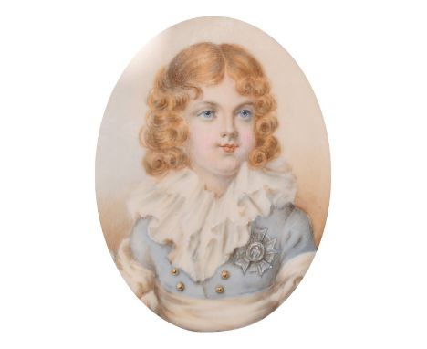 A good oval portrait of a Young Boy in a gilt and enamel frame, 2.75" x 2.25".