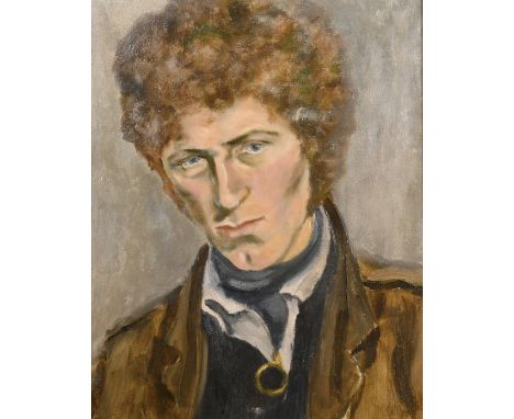 Barbara Haines, 'The Maths Student' a portrait of a young man, signed verso, 20" x 16".