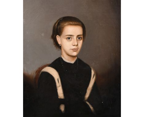 Possibly Spanish School (19th Century), Portrait of a young lady seated, oil on canvas, 18"x 15.5".