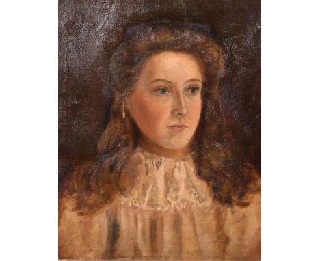 Early 20th Century School, A head and shoulders portrait of a young lady, oil on canvas, 17" x 14", in a carved wood frame.