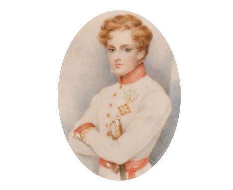 An oval portrait of a Young Officer, signed in a gilt frame, 3" x 2.25".