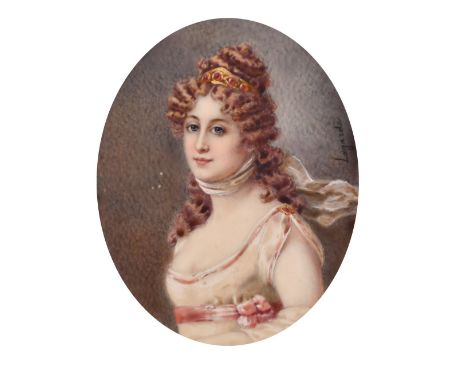 Lagazde, an oval portrait of a Young Lady, signed, 4" x 3", (Unframed).