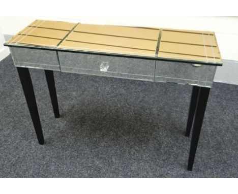 A MODERN GLASS CONSOLE TABLE with single drawer and tapered legs