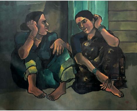 Laxman Aelay (b. 1965)  Oil on Canvas  48 x 60 Inches  Signed Lower Right  Year - 2005  Rooted in the rural milieu of Andhra 