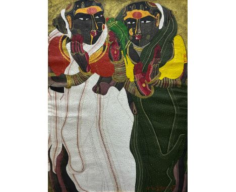 Thota Vaikuntam (b. 1942)Gouache on Paper29.5 x 21.5 inchesSigned - Lower RightYear - 1965? (Indistinct)The women depicted in