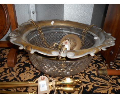 A brass and crystal domed ceiling light fitting