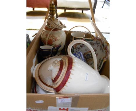 A mixed selection of china to include lamp, tureen etc