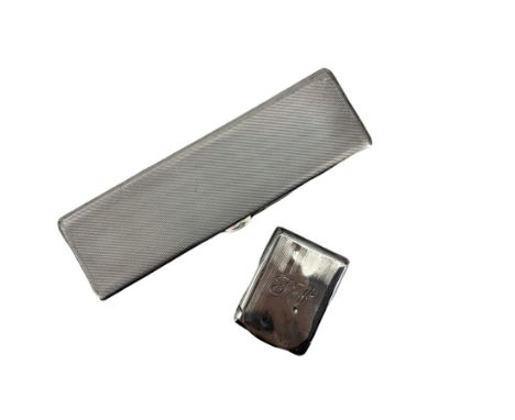 George V engine turned silver slim cigarette case, hallmarked Frederick Field, Birmingham 1930, L17cm, and silver match book 