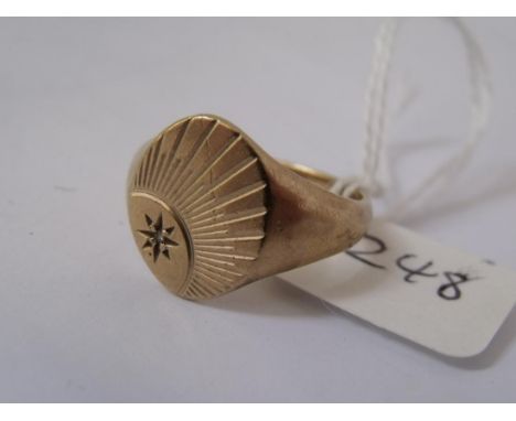 9ct diamond set gents signet ring approx size R   