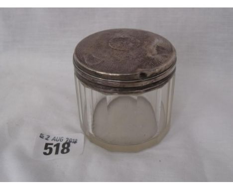 Dressing table jar with engine turned cover 2.5” dia.   London1906 by TL        