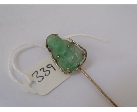 Gold mounted jade Buddha stick pin     