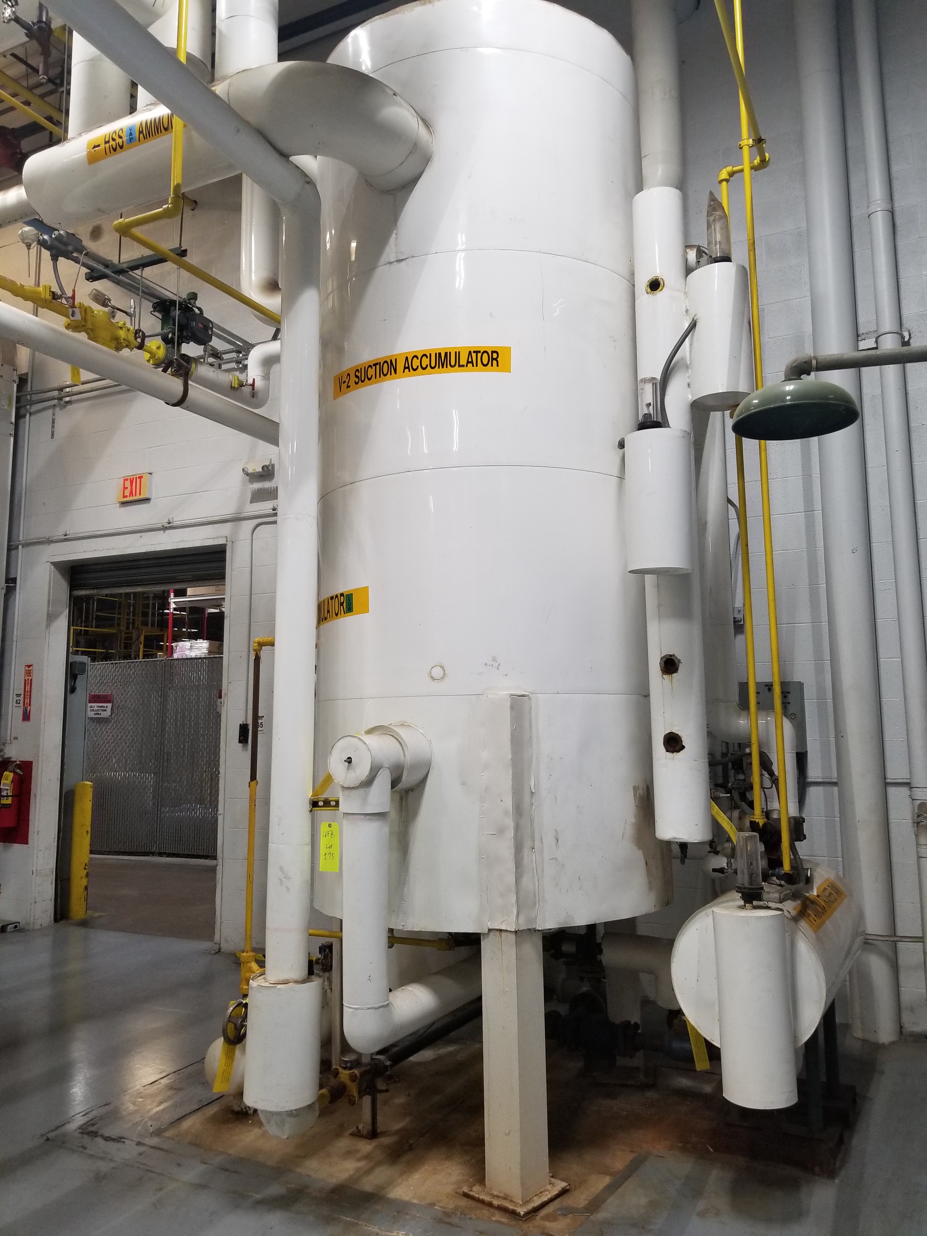 Vertical Ammonia Suction Accumulator Tank with Associated Valves, Serial 97124, MAWP 200 PSI at 3