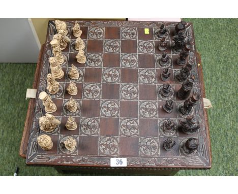 Alice in Wonderland Chess set on board and a Oak lidded box 