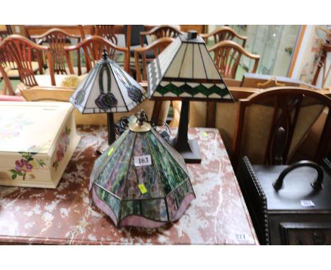 2 Tiffany Style leaded table lamps and a Tiffany style Lamp shade 