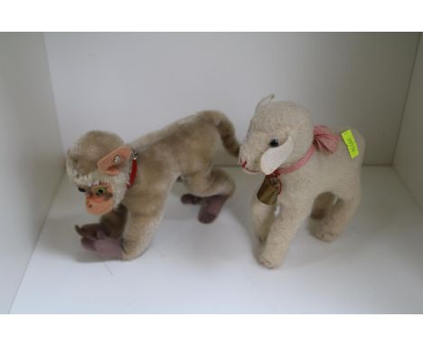 Steiff figure of a Monkey and Steiff Lamb 