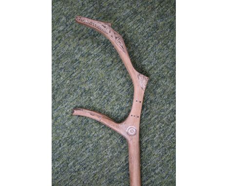 Scandinavian style carved walking stick 