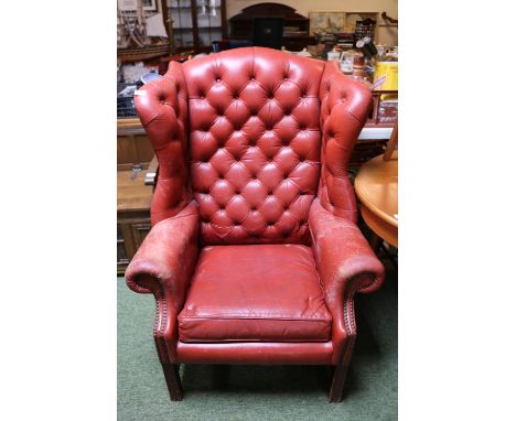 Faux leather Chesterfield button back Elbow chair on straight supports