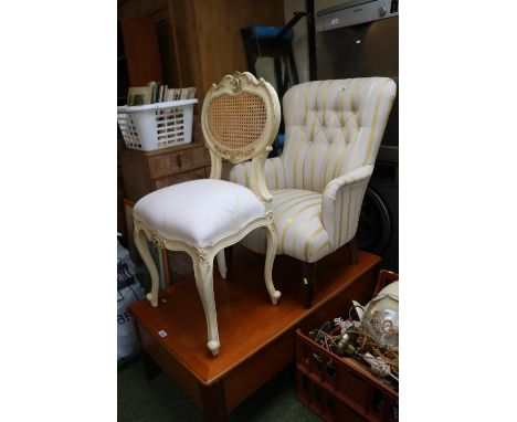 Button back upholstered chair and a bedroom chair 