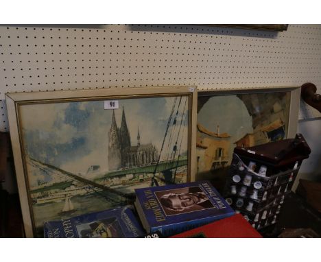 Cecil Rochfort D'Oyly-John 1970s print of a street scene and another 1970s framed print 