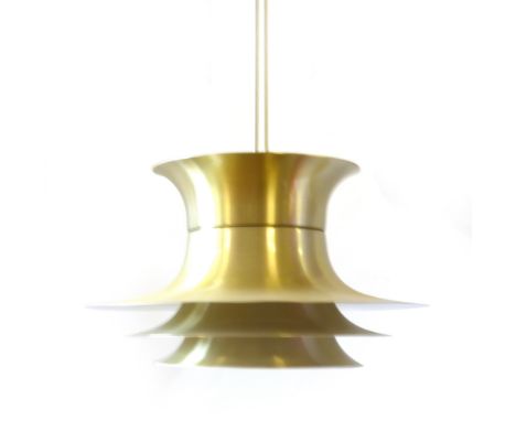 A 1970's aluminium four tier squat ceiling light in the manner of Louis Poulsen