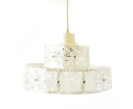 A 1970's two tier ceiling light with glass panels   CONDITION REPORT:  Working order unknown