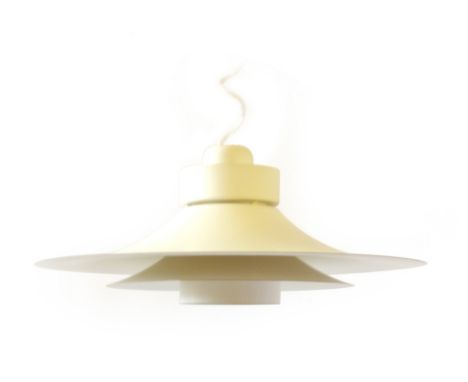 A 1970's white enamelled three tier pull-down ceiling light   CONDITION REPORT:  Working order unknown, some knocks